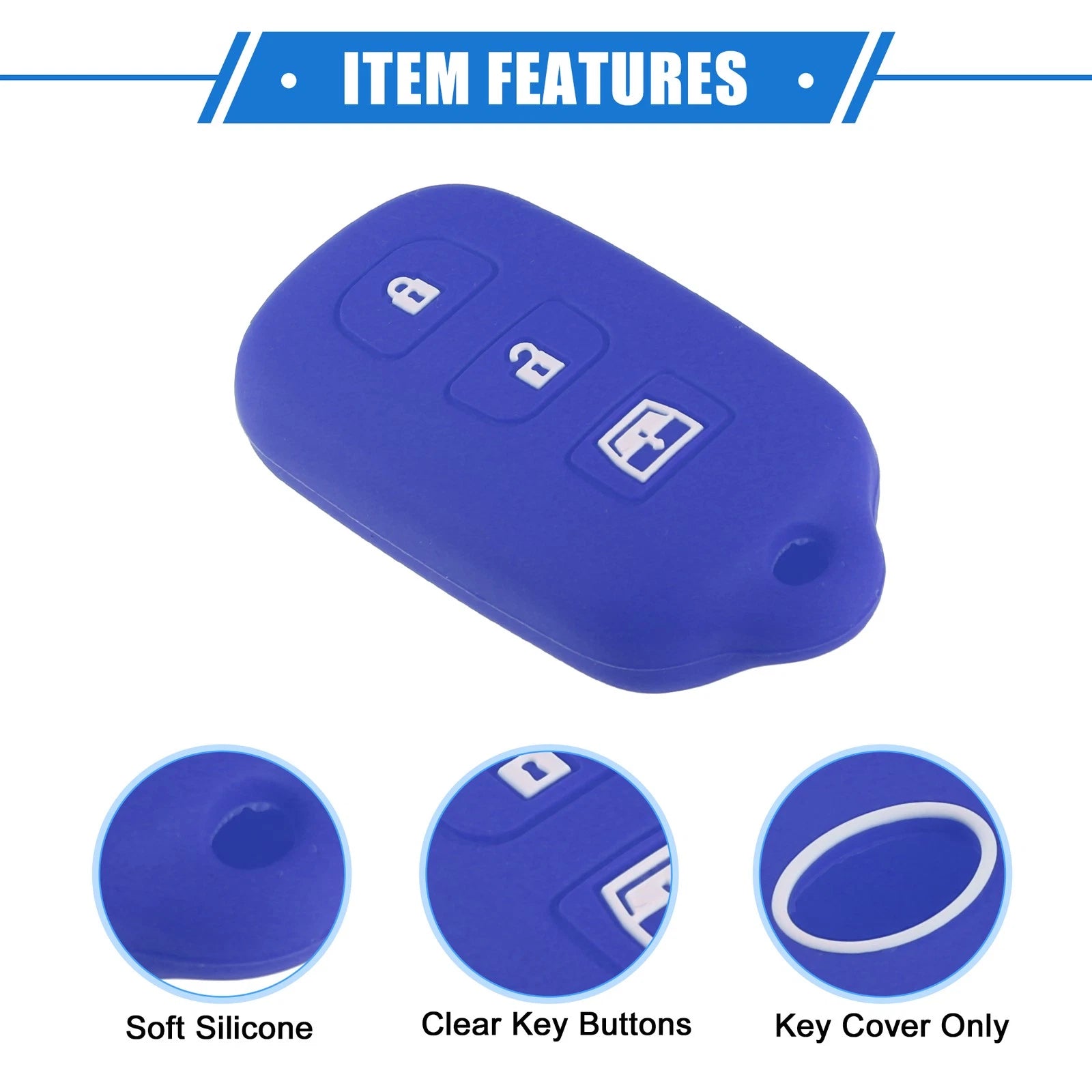 2X Remote Key Fob Case for Toyota 4Runner, Sequoia (4 Button, Silicone, Blue)