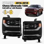 Full LED Headlight Set for Chevy Silverado 1500 (2016–2018) W/Module