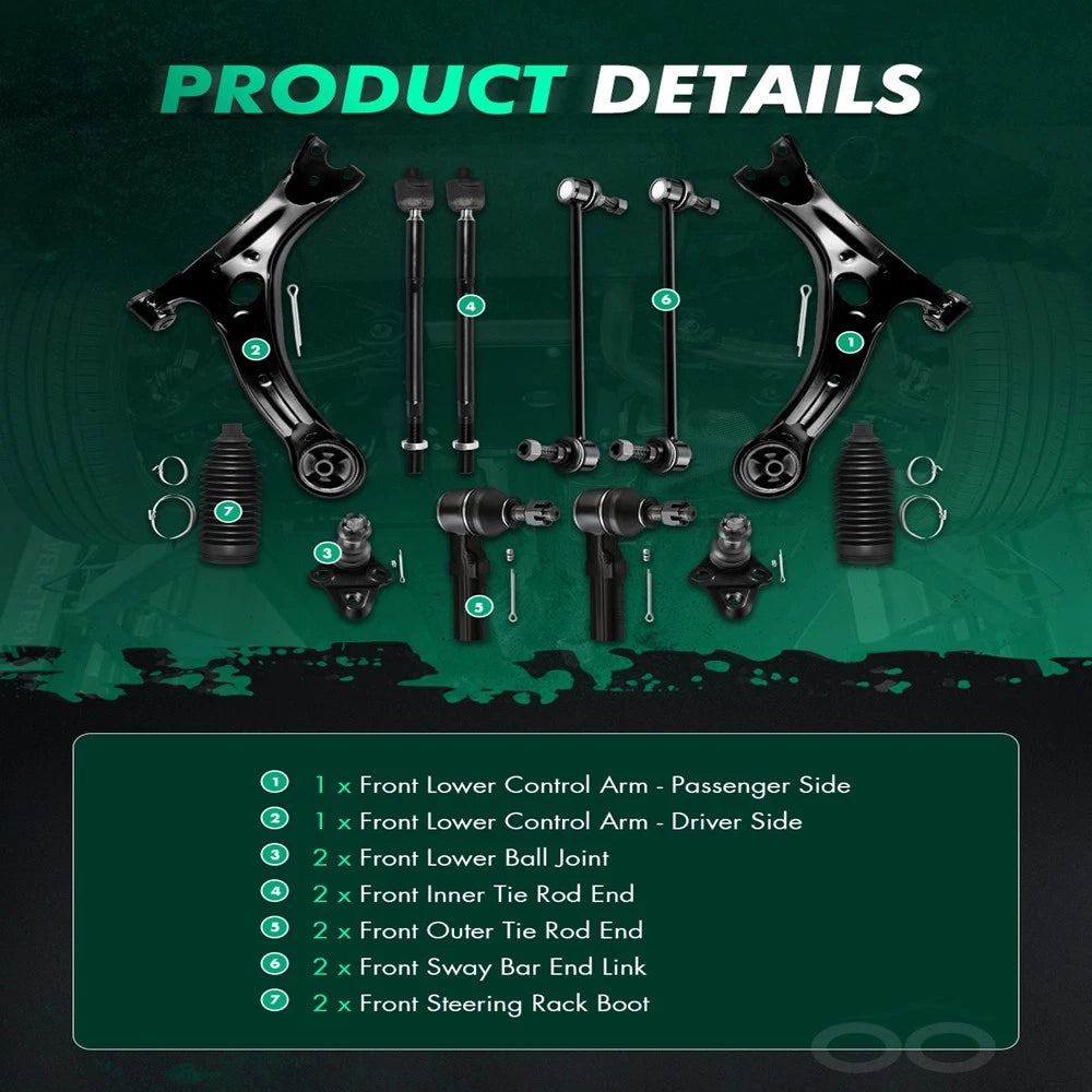 Front Lower Control Arm Tie Rod Ball Joints Sway Bar for Toyota Corolla (2009–2013)