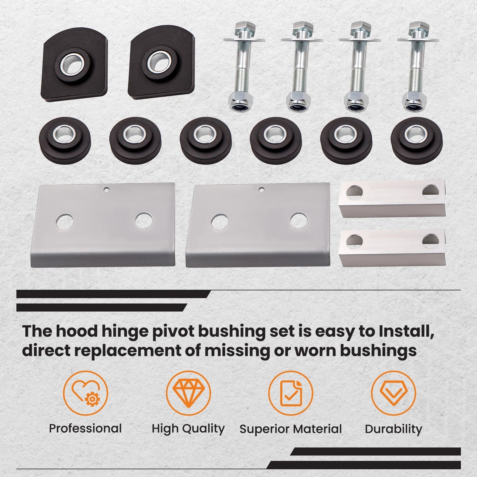 Hood Hinge Pivot Bushing & Mounting Bolt for Peterbilt 379 (1994–2007)
