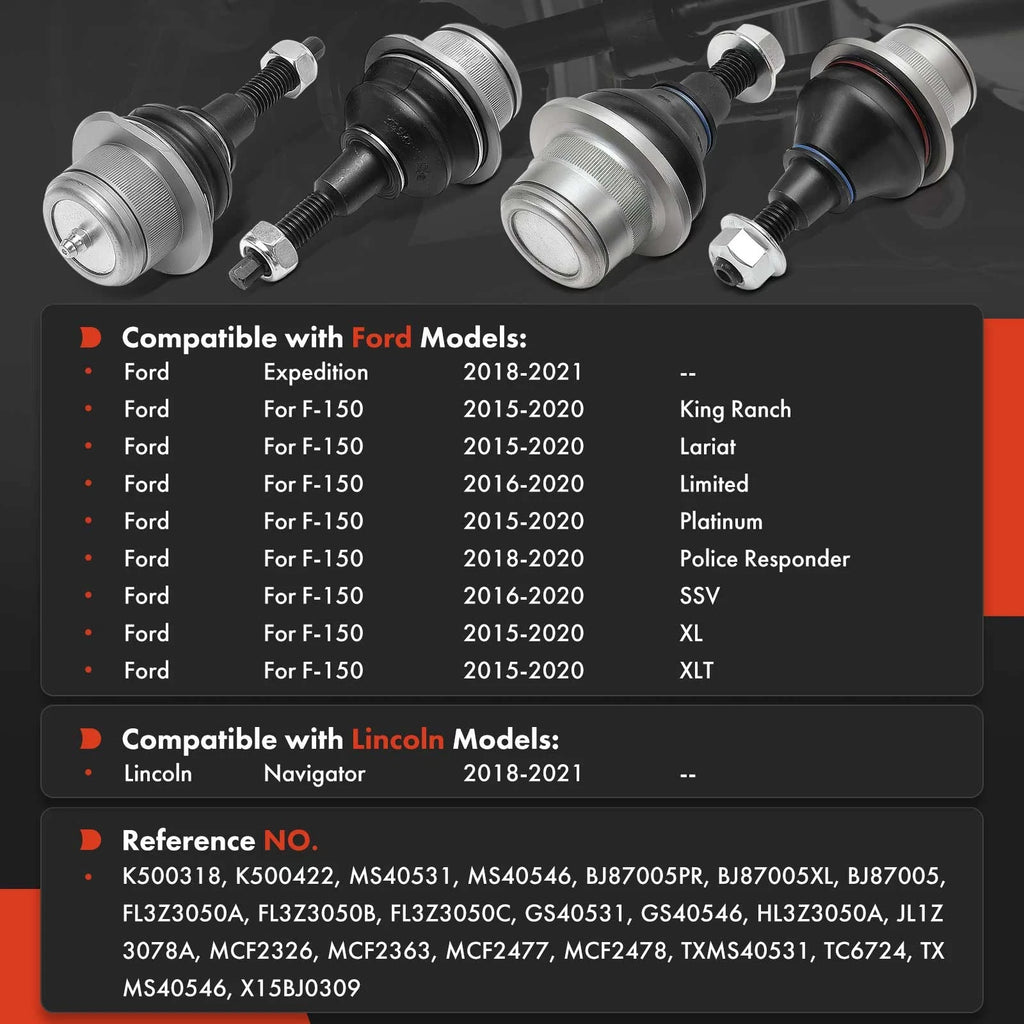 Set of 4 Front Upper & Lower Suspension Ball Joints for Ford F-150 Expedition (1997–2023)