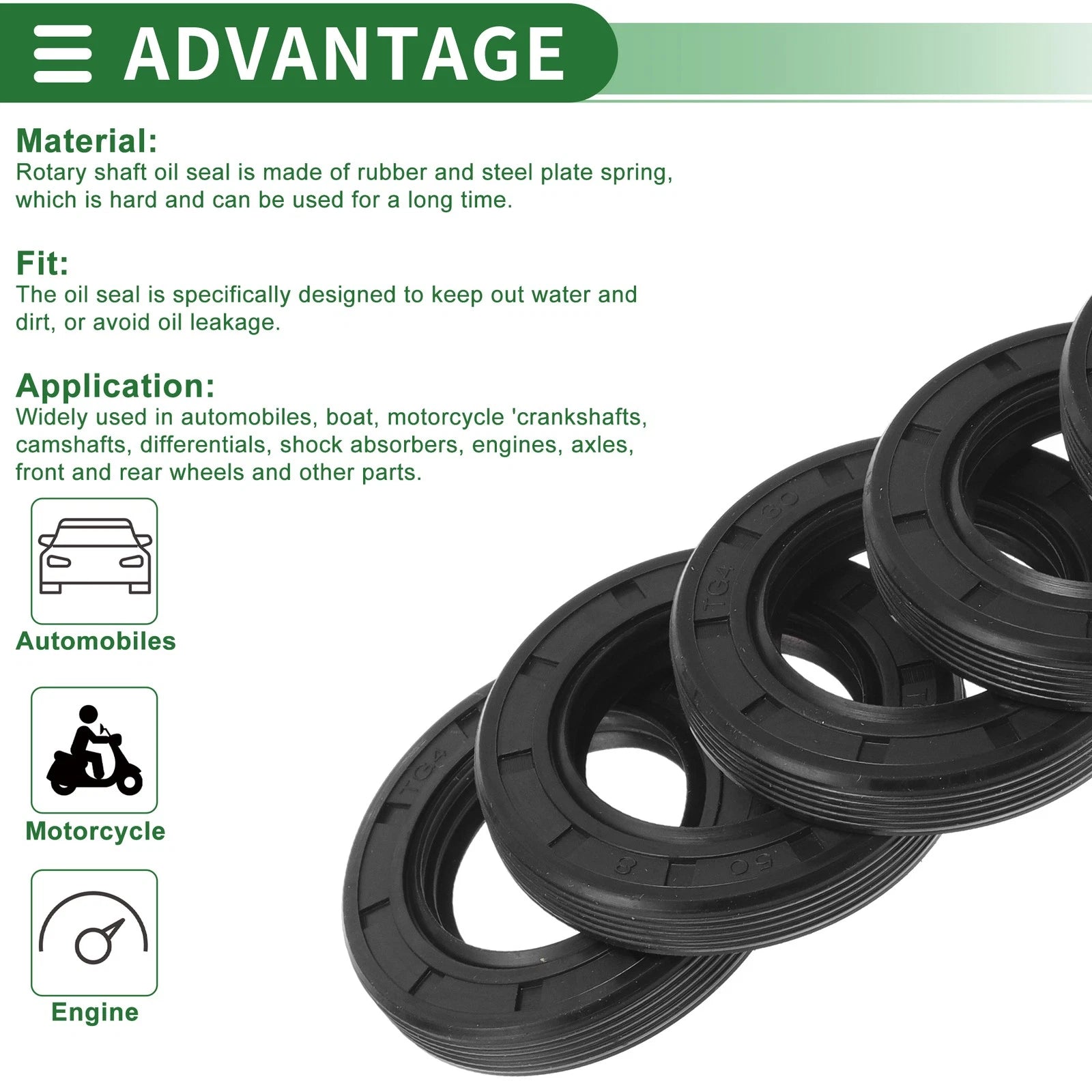 Set of 5 Oil Seal TG4 Lip Seal Ring NBR Rubber 30x50x8mm