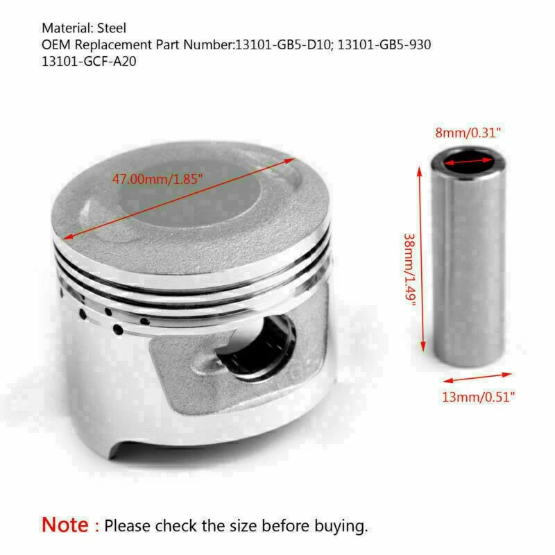 Piston Kit 47.00mm for Honda XR70R (1997–2003), ST70, CT70 (1982–2012) 13101-GCF-A20