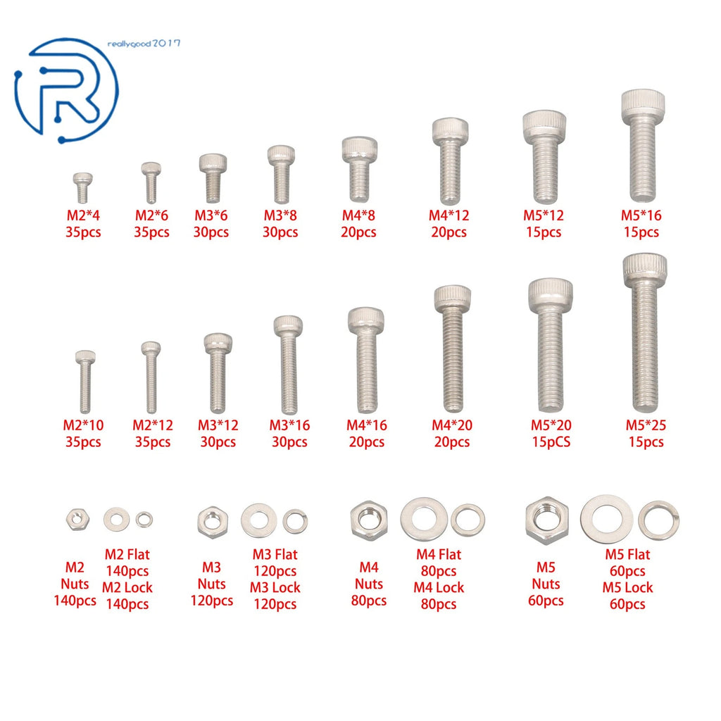 Set of 16 Metric Screw and Bolt Kits for M2 M3 M4 M5
