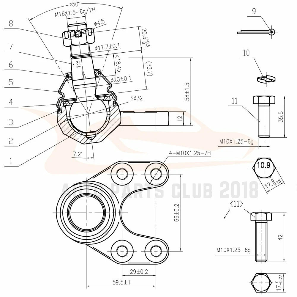 Set of 9 Ball Joints & Tie Rods for Mazda B2200 (1987–1991)