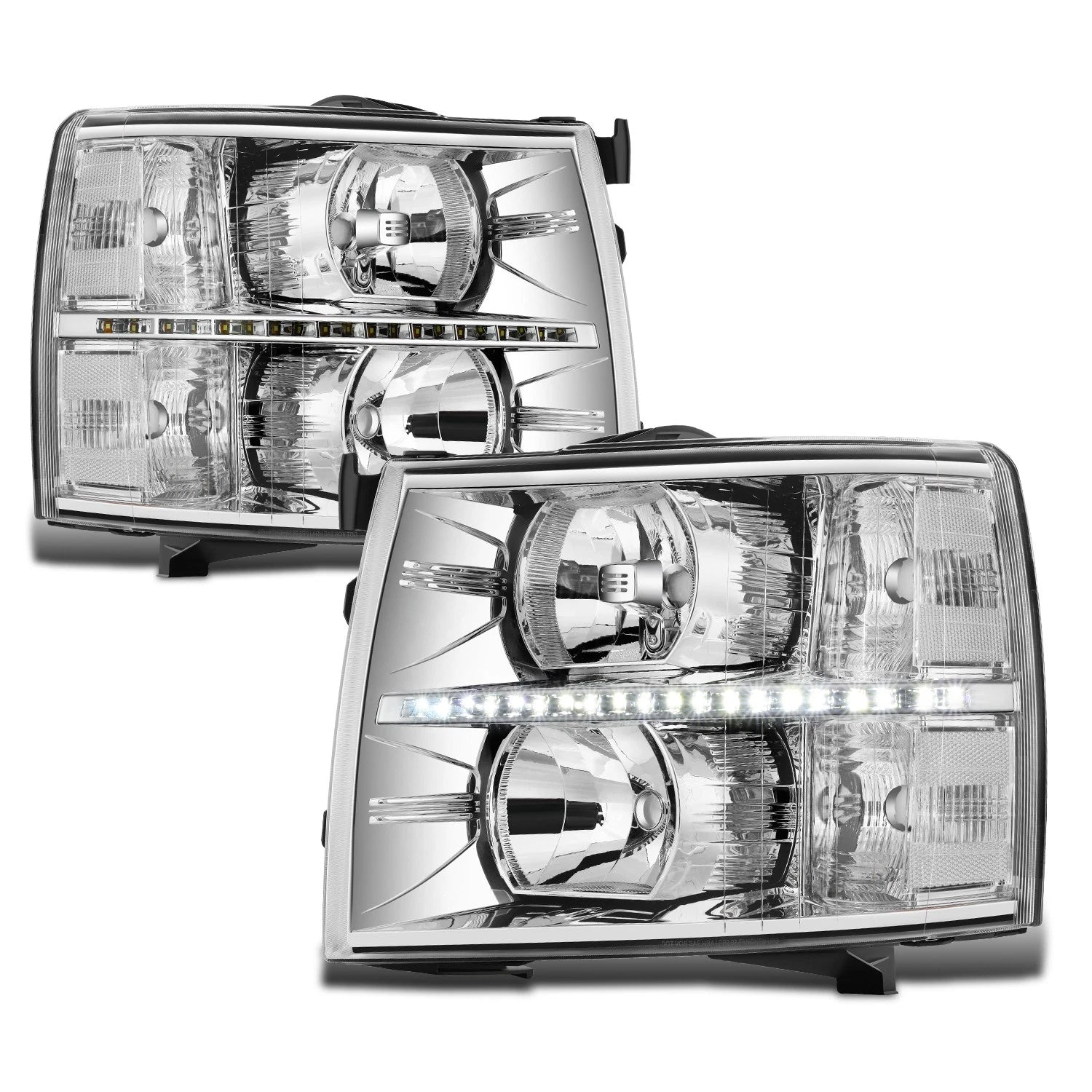 LED DRL Strip Headlight for Chevy Silverado (2007–2014) - Chrome Housing