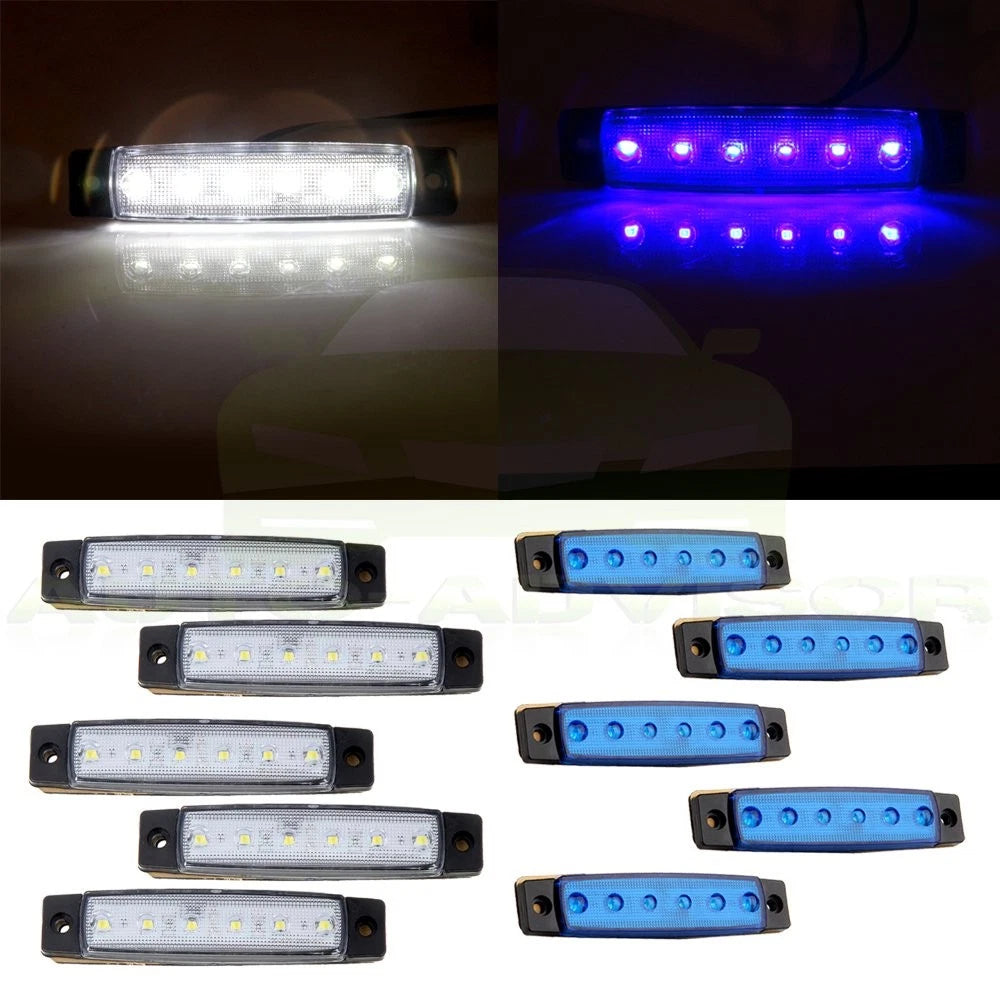 Set of 5 White Blue Sealed Side Marker Clearance Lights for Trailer Truck
