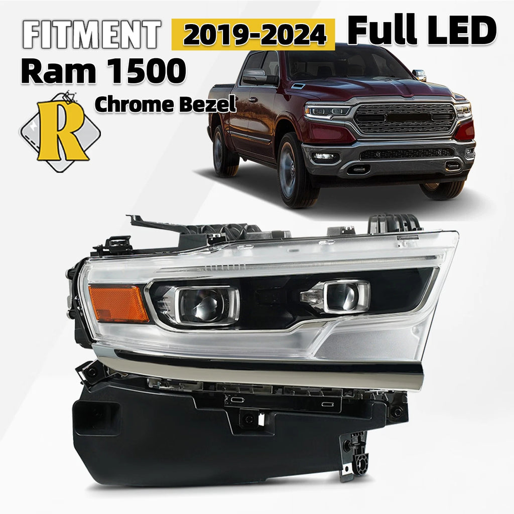Full LED Projector Headlight for Ram 1500 (2019–2024) AFS Chrome Passenger RH