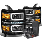 LED Black Amber Side Projector Headlights for Silverado 1500 (2014–2015)