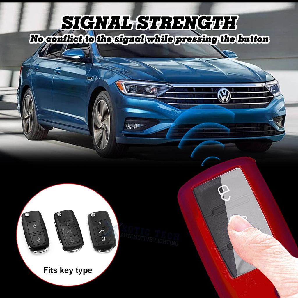 Red Soft TPU Smart Key Cover for Volkswagen Passat Golf Jetta (2020-2025)
