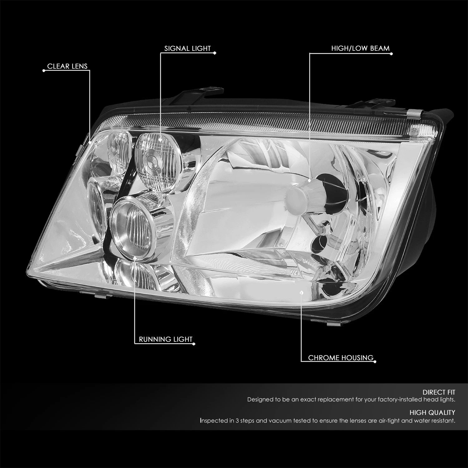 Pair Chrome Housing Clear Lens Headlight w/Fog Lamp for VW Jetta Mk4 (1999–2005)