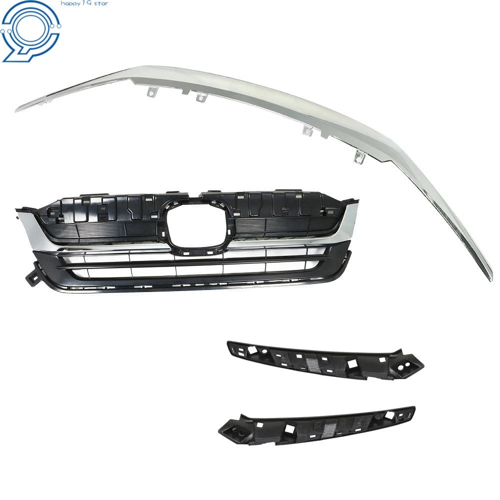 Front Bumper Grille with Molding Trim for Honda Pilot (2019–2021) Chrome