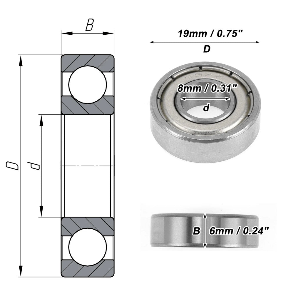 Deep Groove Ball Bearing 8x19x6mm for Scooter Skateboard (1 Pc)