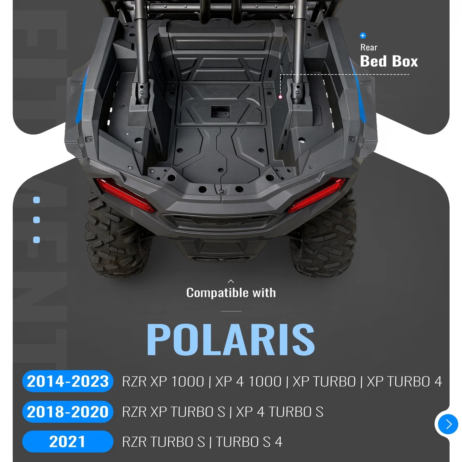 Left Side Rear Bed Box for Polaris RZR XP 1000/Turbo S (2014–2023)