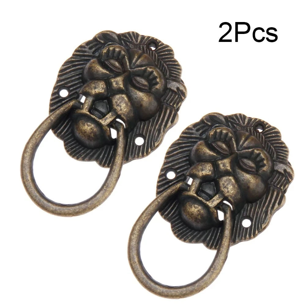 2Pcs Vintage Lion Head Door Pull Handle for Cabinet Drawer