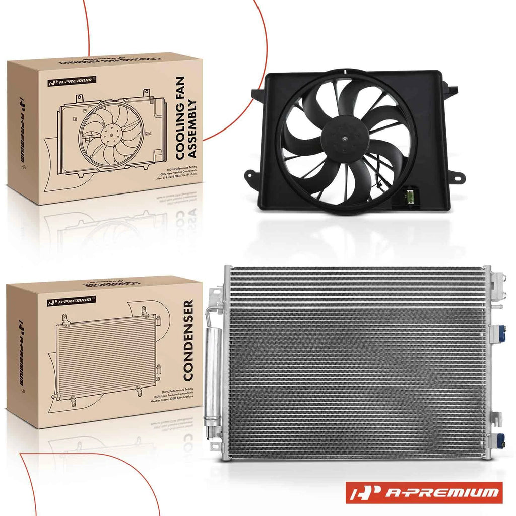 2X AC Condenser & Cooling Fan Assembly Kit for Chrysler 300 (2005–2010)