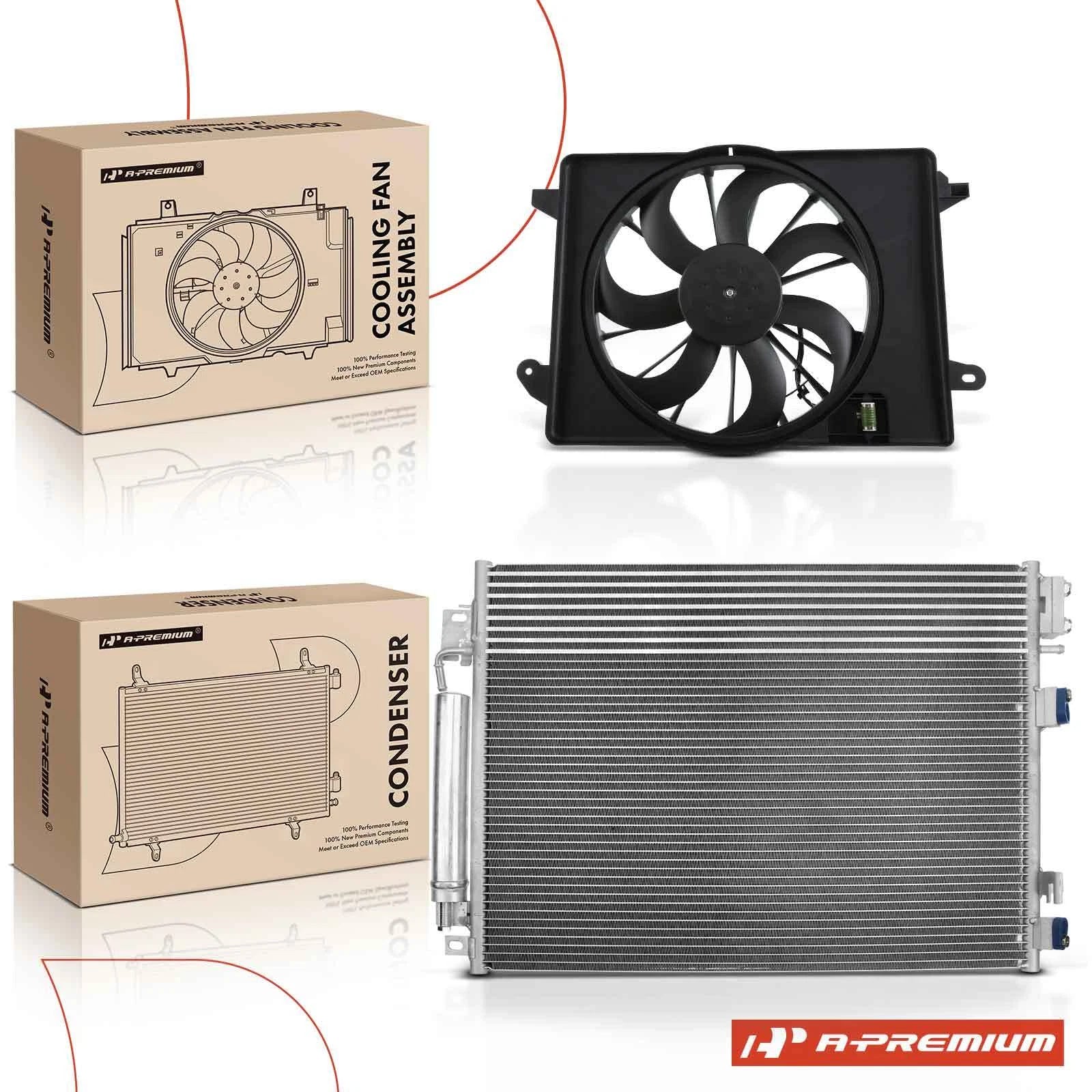 2X AC Condenser & Cooling Fan Assembly Kit for Chrysler 300 (2005–2010)