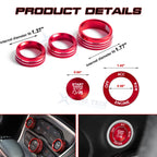 Red Power Ignition Switch Button AC Volume Knob Cover for Dodge Challenger (2015-2024)