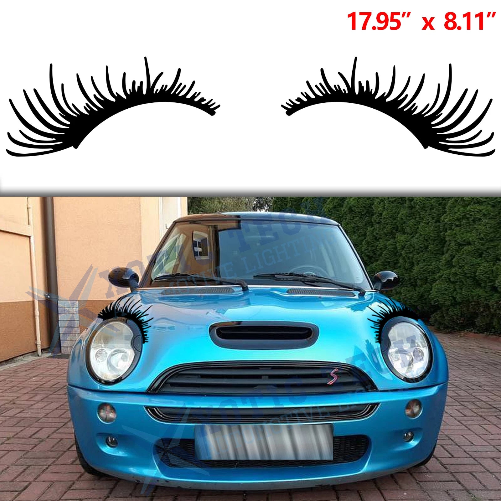 18" Car Eyelashes Decal Sticker Badge for Headlight & Fog Light 2-Pack (Universal)