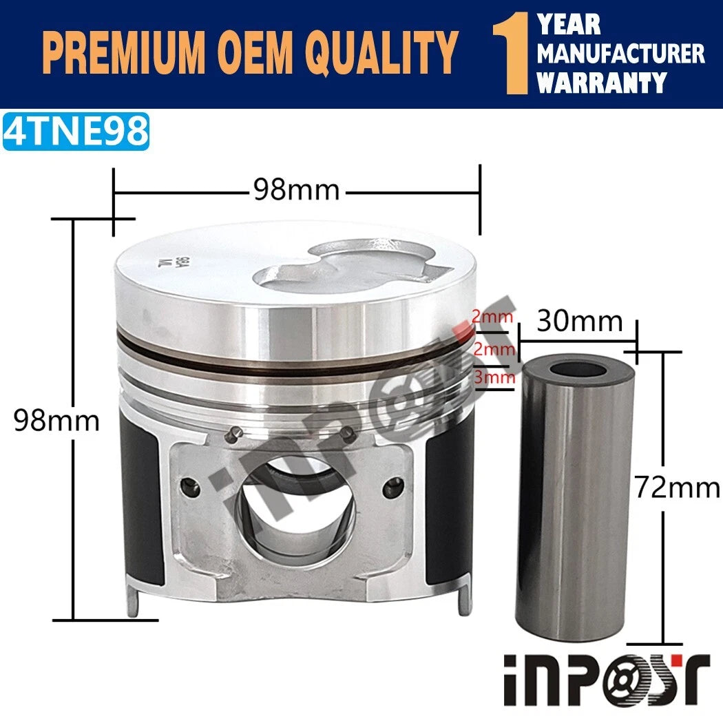 Set of 4 Pistons with Rings STD 98.0mm for Yanmar 4TNE98