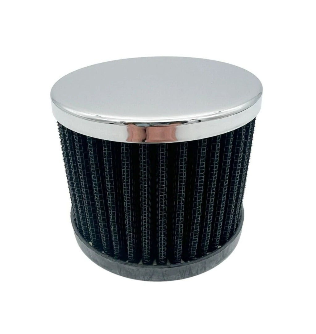 Chrome Valve Cover Breather Push-In for 1-1/4 in Hole (Black Filter)