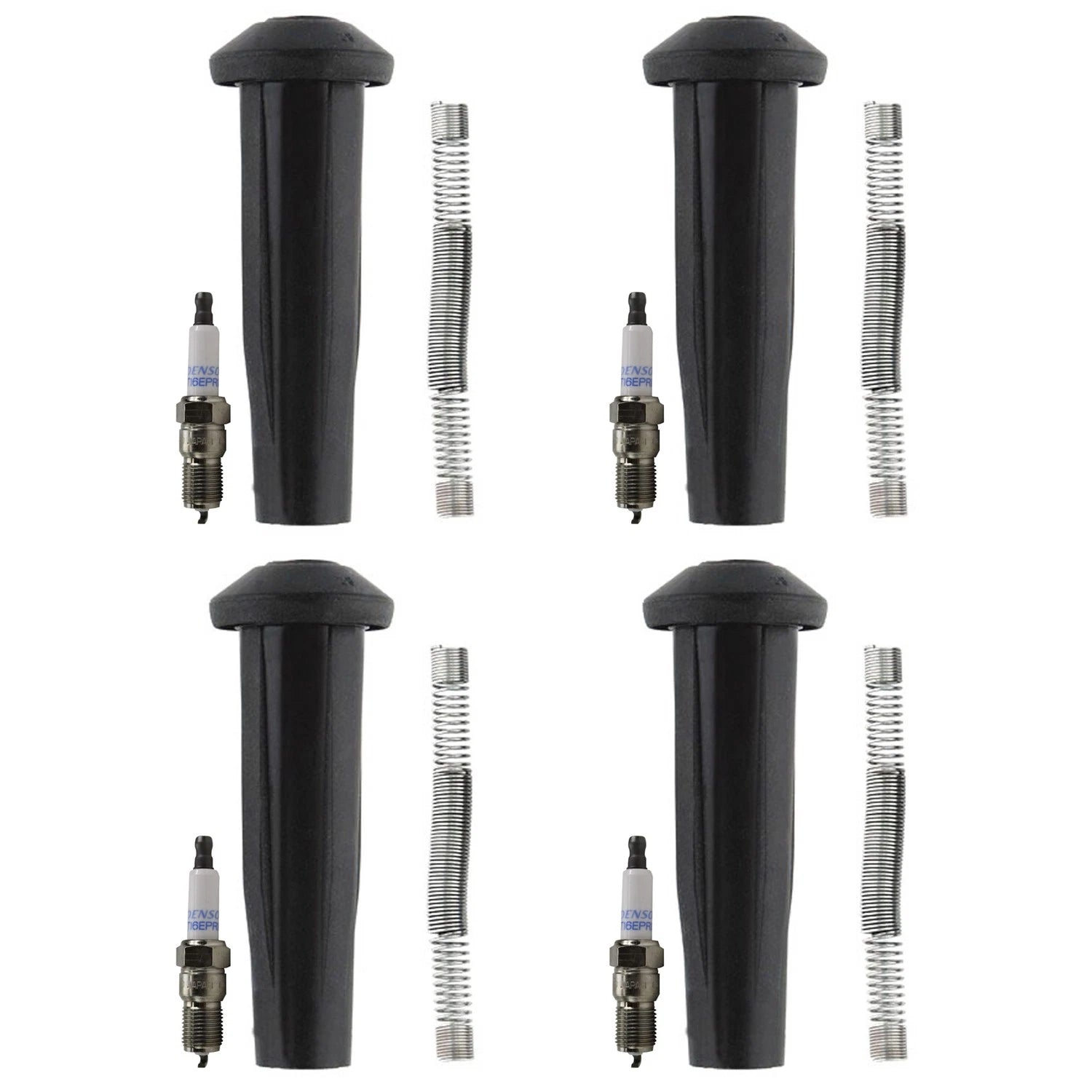 Set of 4 Denso Double Platinum Spark Plugs & Coil Boots for Ford Focus, Transit Connect