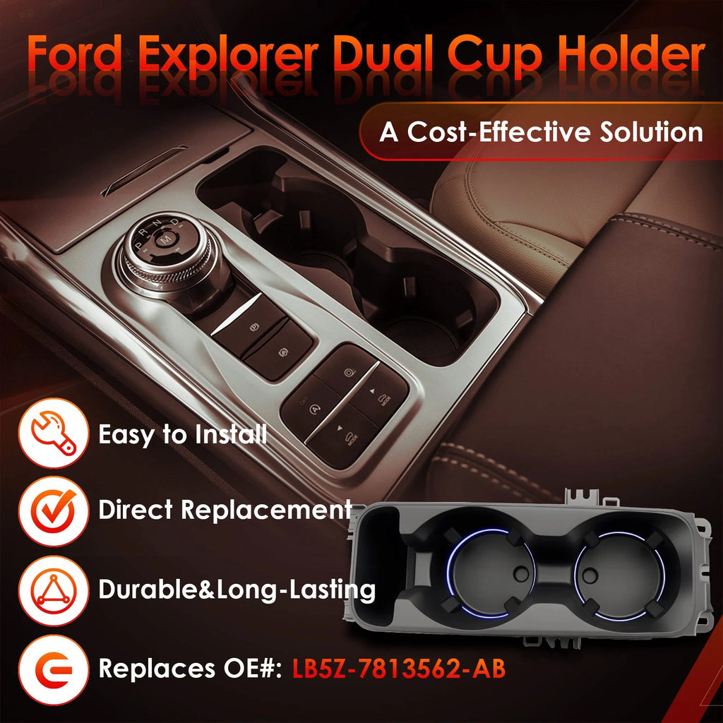 Dual Cup Holder with Wireless Charging for Ford Explorer (2020-2025)