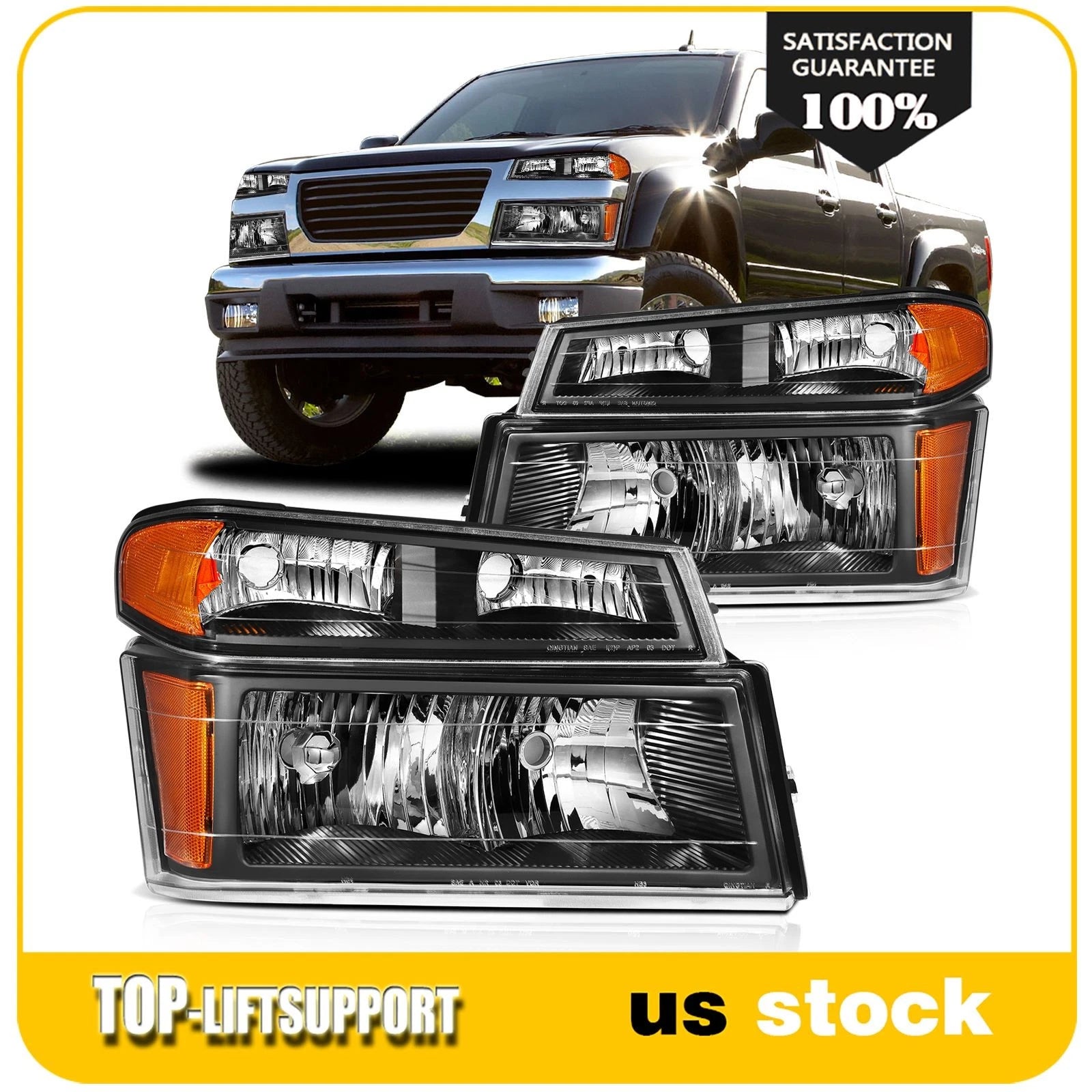 Headlight Assembly Pair for Chevy Colorado GMC Canyon (2004–2012) Black Housing