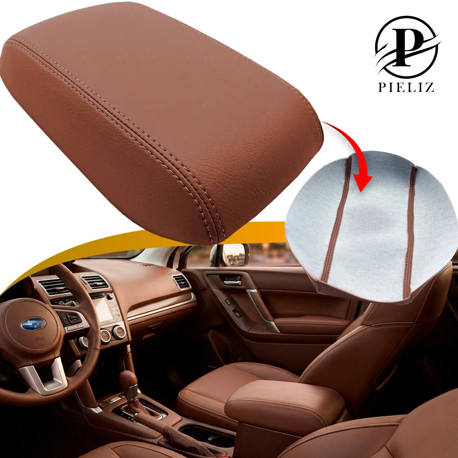 Center Console Armrest for Subaru Forester (2009–2018) PVC Leather Brown