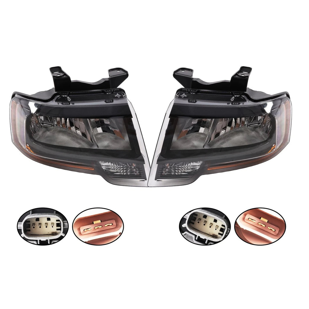 Halogen Headlights Pair for Ford Expedition (2015–2017) Black Reflector