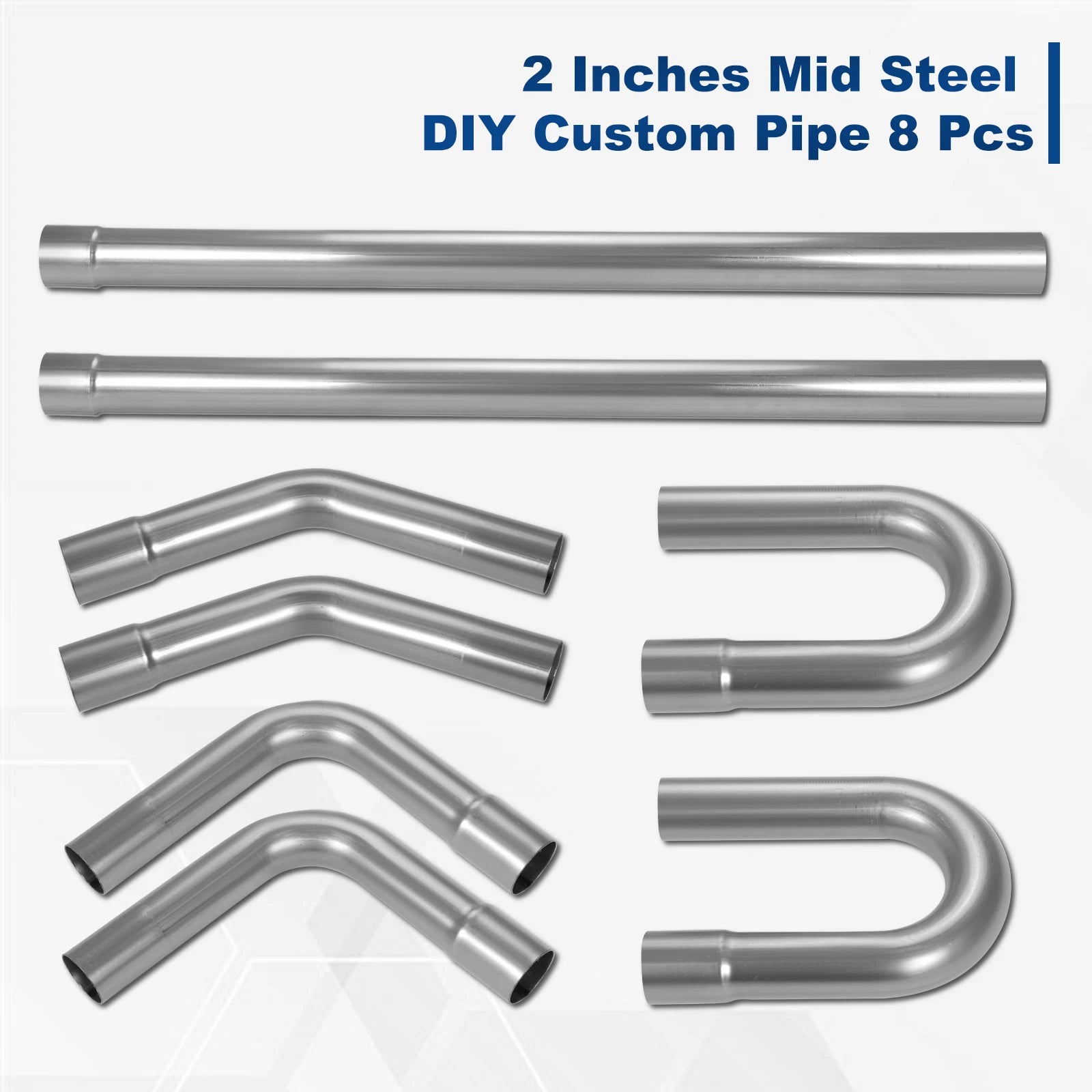 8Pcs 2" Custom Exhaust Tube Mandrel Bend Piping Kit for Universal Fit