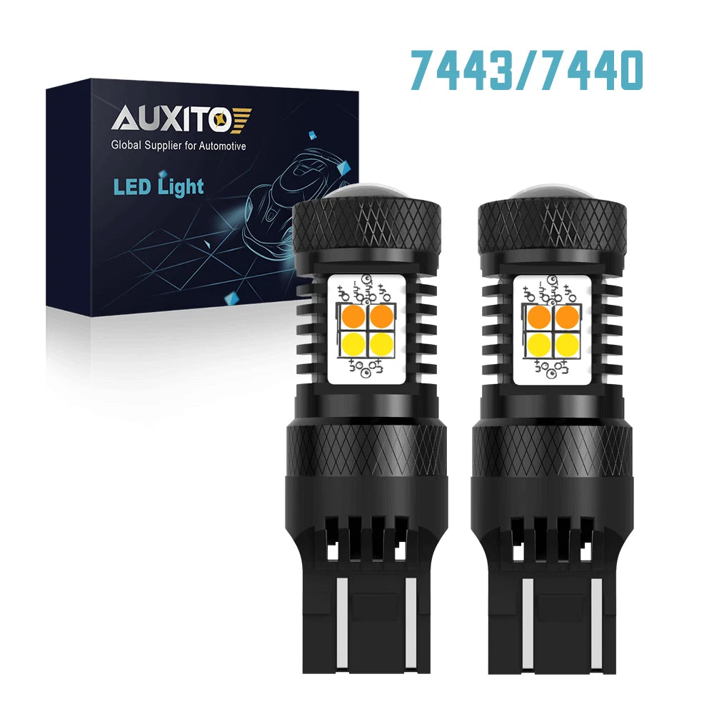 2X 7443 LED DRL Switchback Turn Signal Parking Light Bulbs for