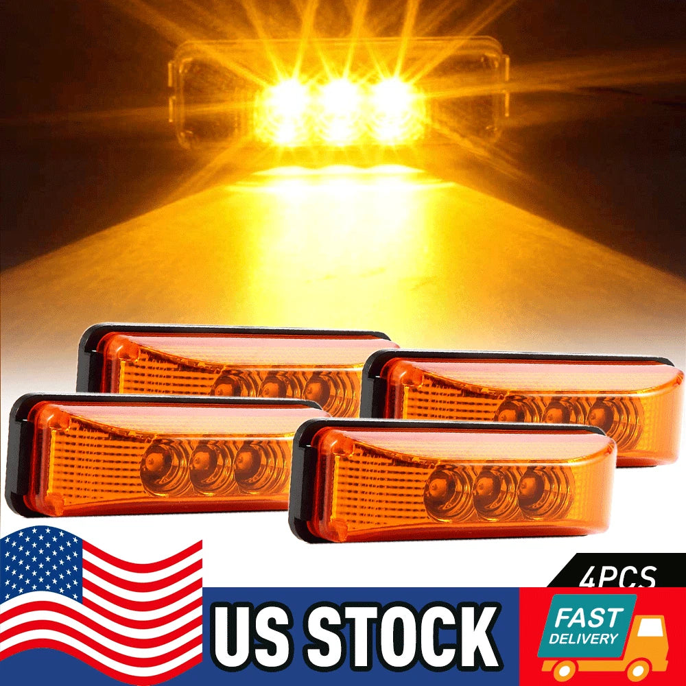 Set of 4 Amber LED Side Marker Clearance Lights for Trailer Truck RV