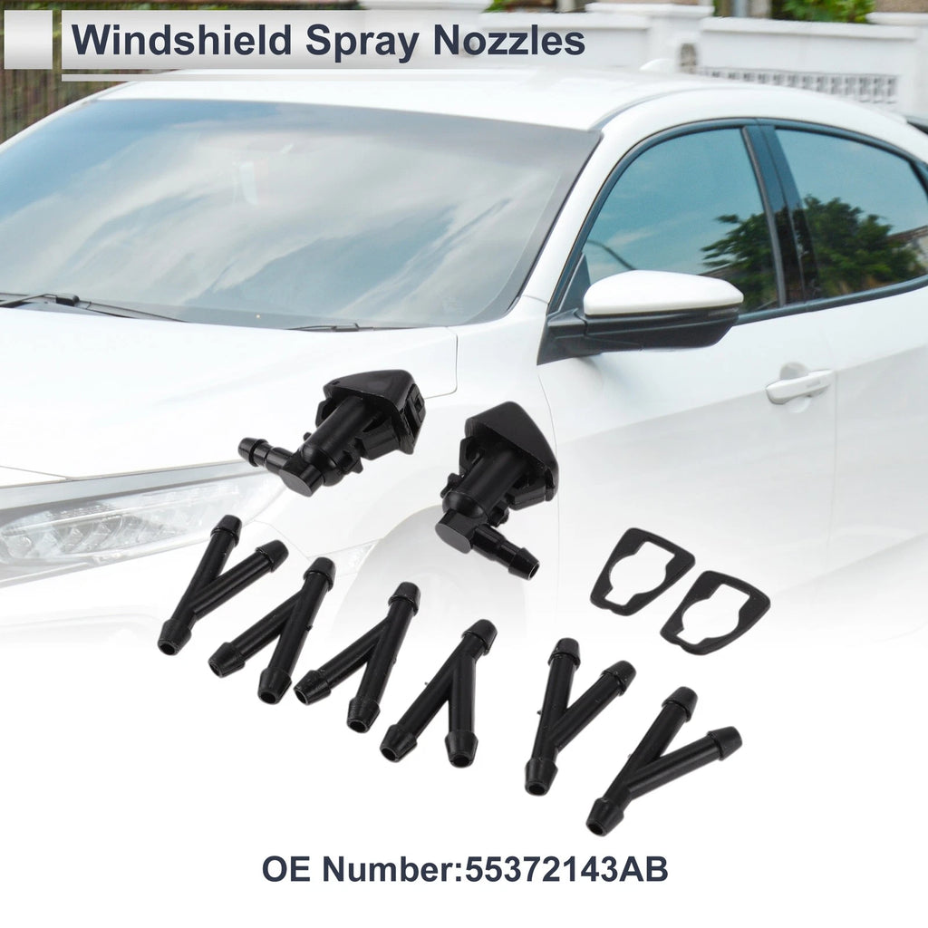 Windshield Washer Nozzle Set of 6 w/ Hose Connector for Jeep (No. 55372143AB)