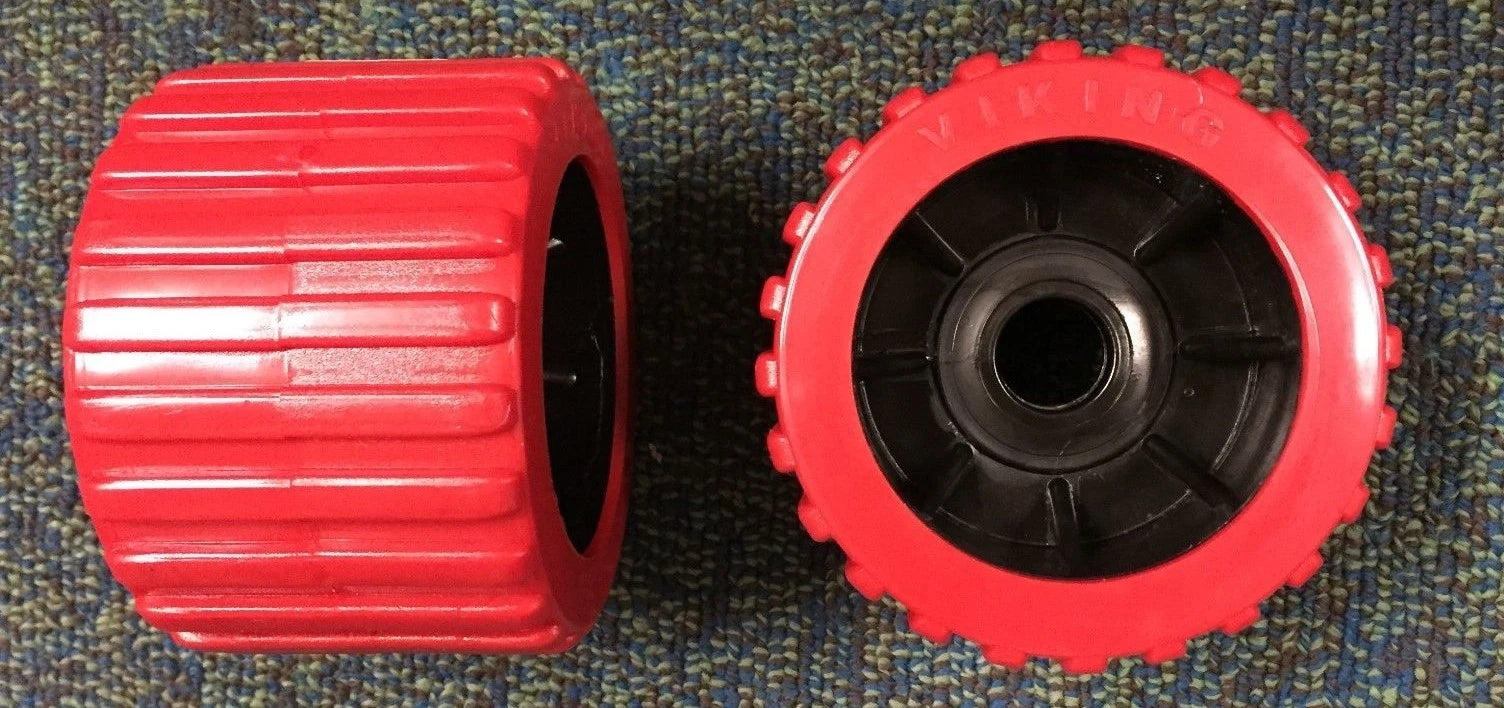 2X Red Boat Trailer Wobble Roller 4" Ribbed for Pin Size 3/4" (20mm)