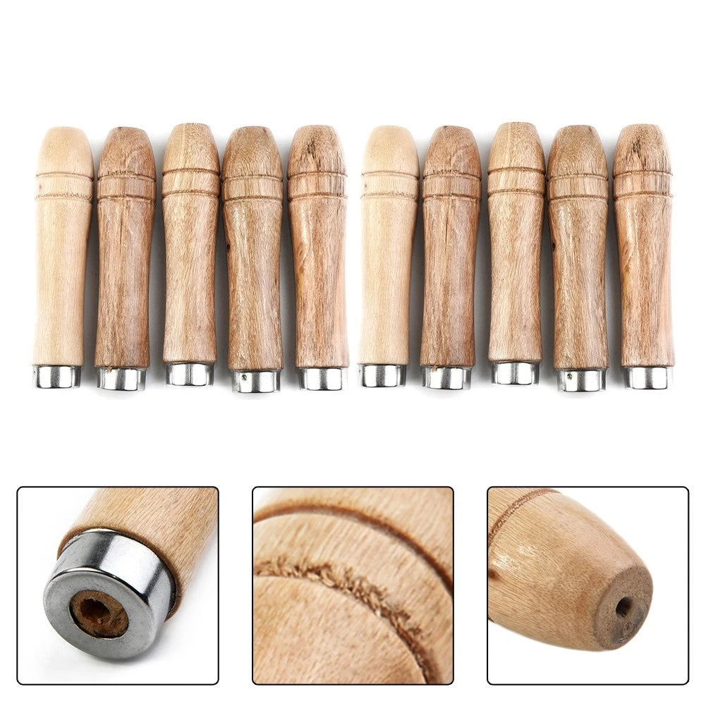 10pcs Wooden File Handle Replacement Strong Metal Collar for Craft Tool 9cm