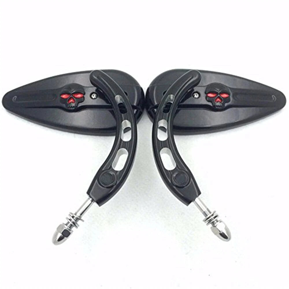 Black Skull Side Mirrors for Harley Super Glide FXE (2006–2017)