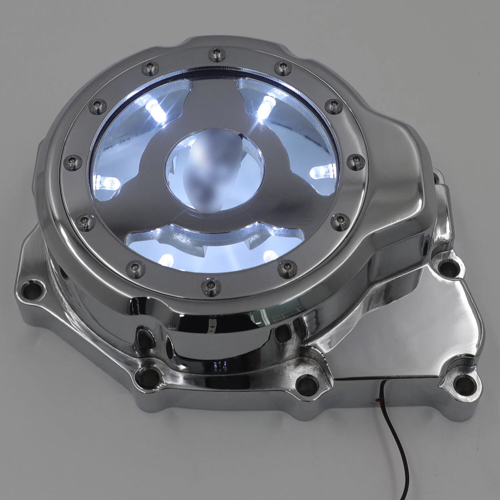 White LED Left Engine Stator Chrome Cover for Yamaha YZF-R6 (2006–2021)