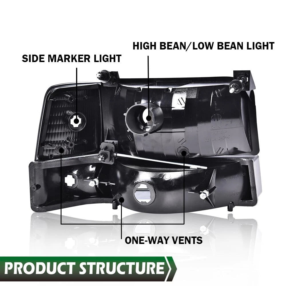 Clear Headlights, Corner & Bumper Signal Lamps for Bronco F150 F250 F350 (1992–1996)