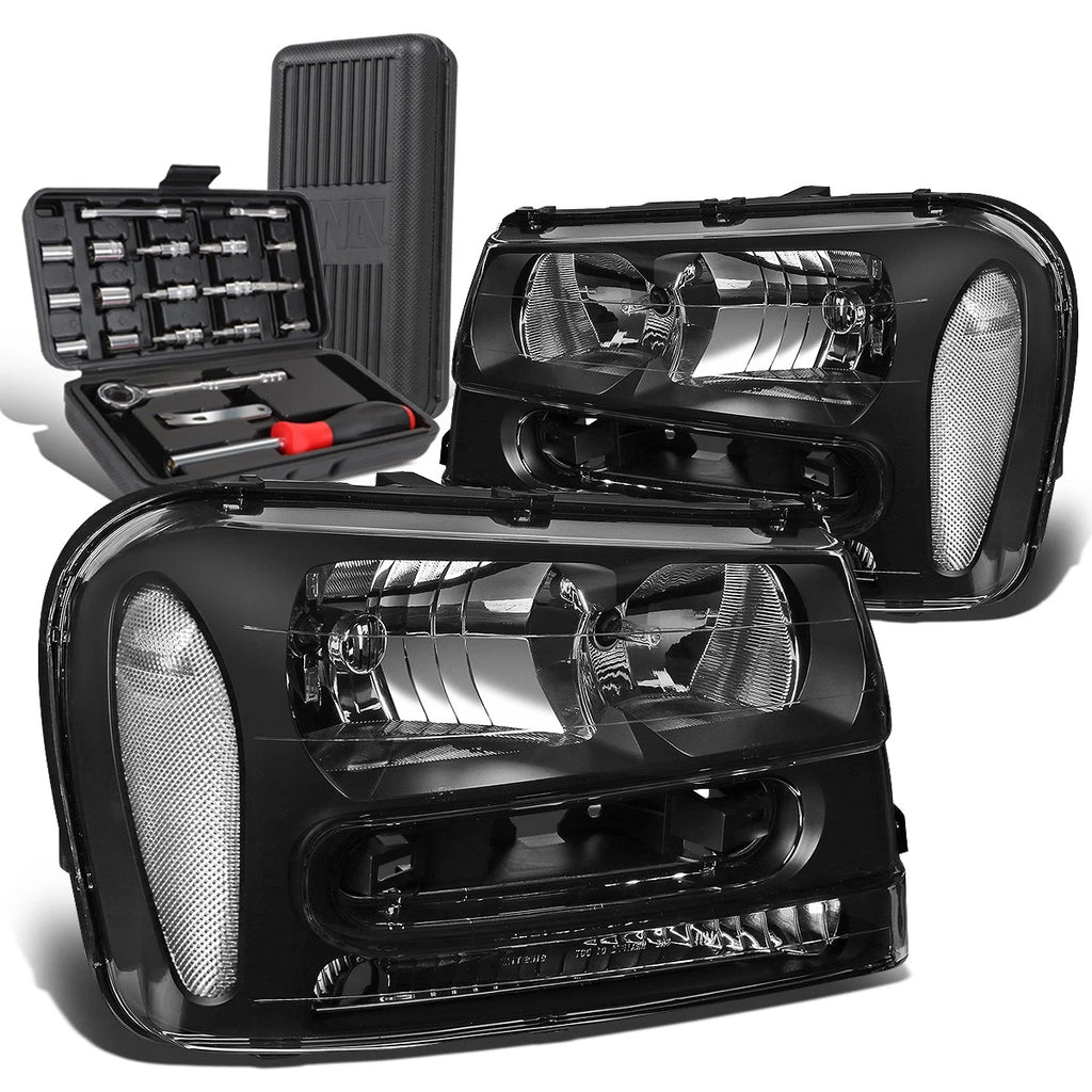 Pair of Black/Clear Signal Headlight Lamps for Chevy Trailblazer (2002–2009)