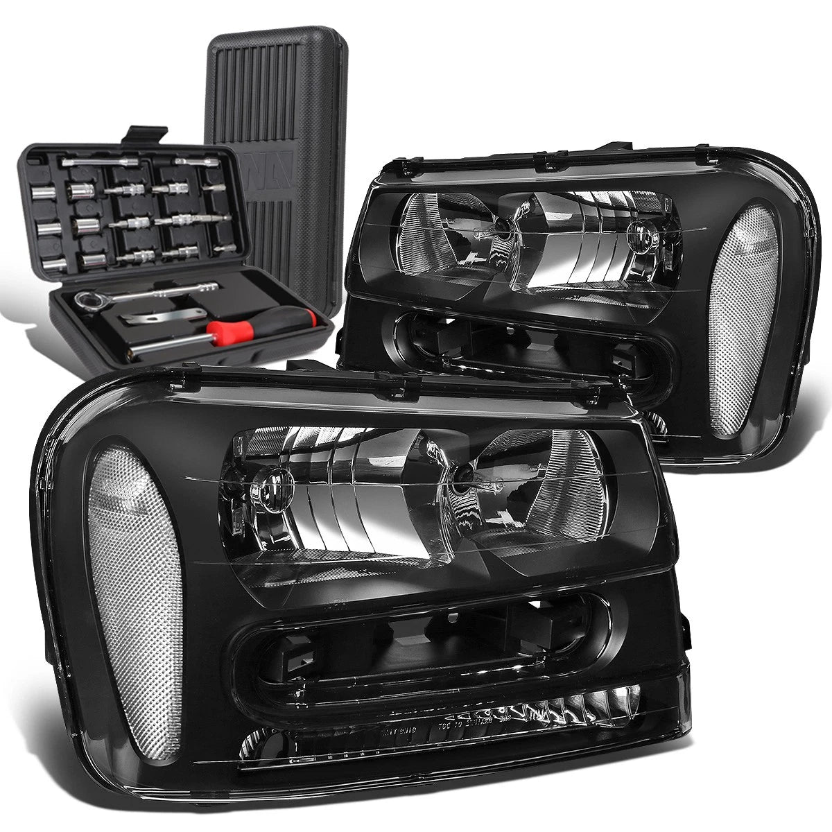 Pair of Black/Clear Signal Headlight Lamps for Chevy Trailblazer (2002–2009)