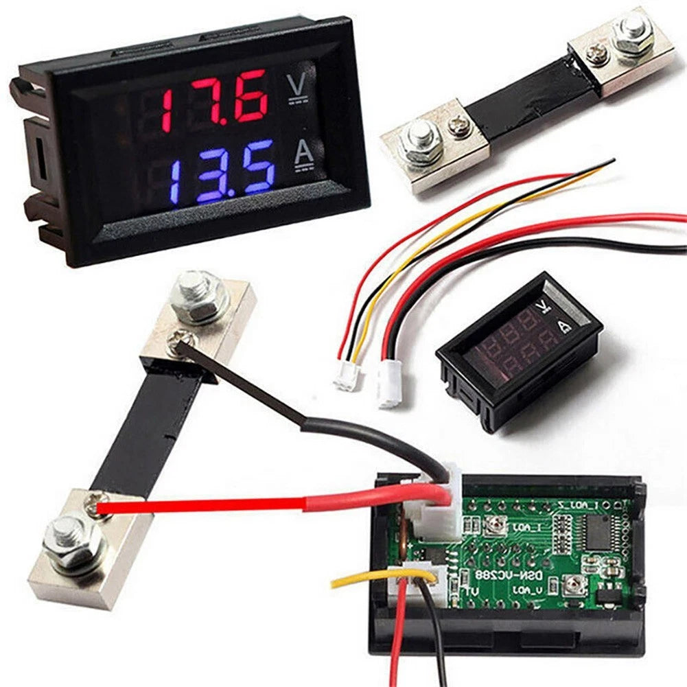 Dual Digital Voltmeter Ammeter Shunt Gauge 10/50/100A for Automotive