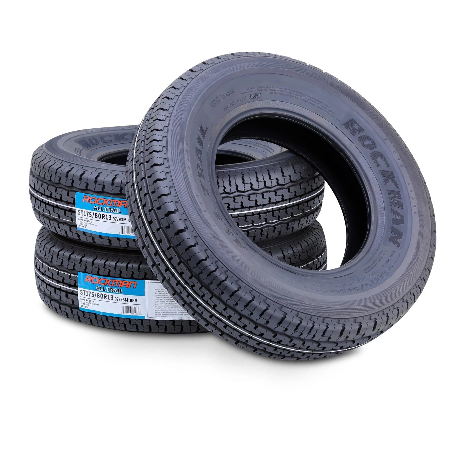 Set of 3 ROCKMAN ST175/80R13 8-Ply Trailer Tires 11169