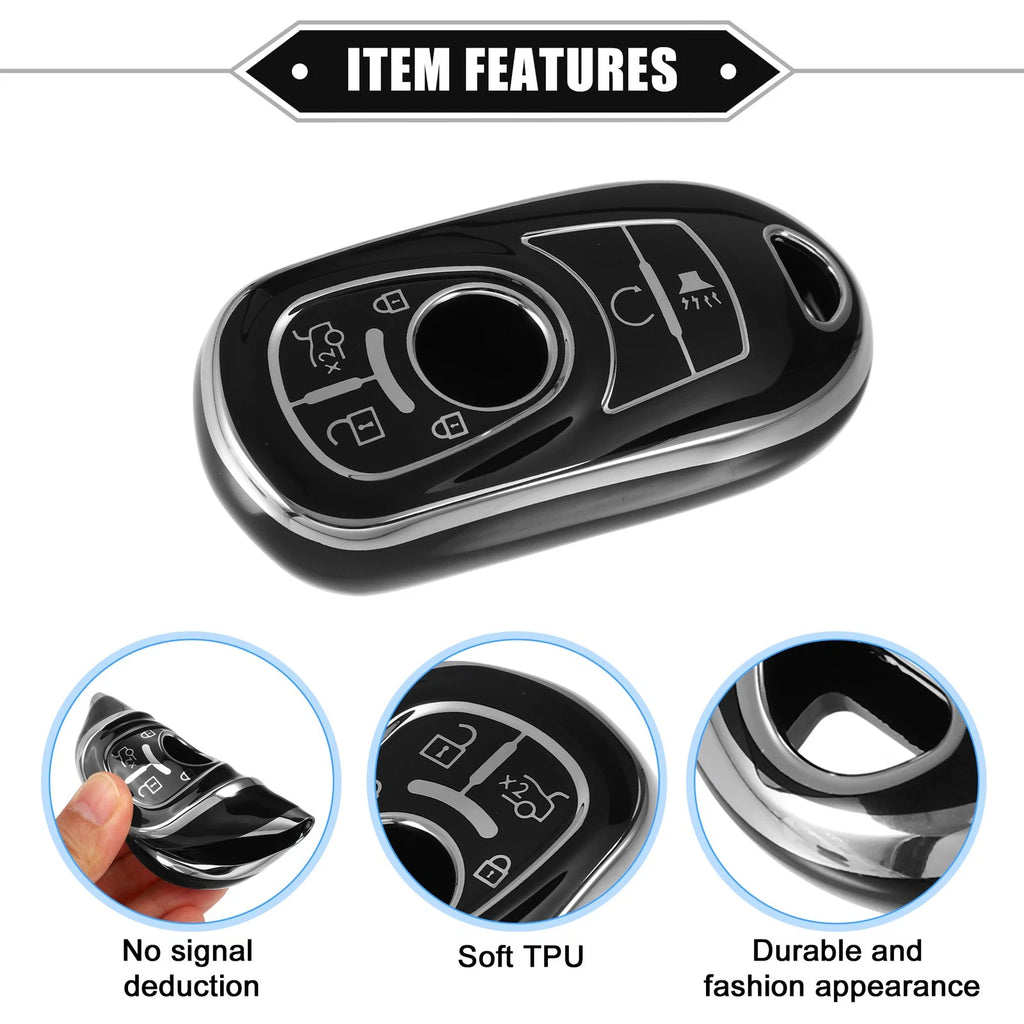 6 Button Key Fob Case Cover for Buick Encore, Enclave (2013–2021) TPU Black