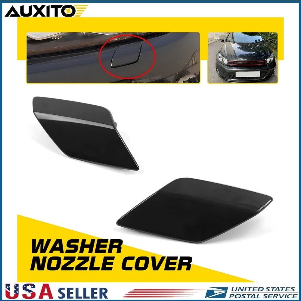Pair of Headlight Washer Jet Spray Cover Caps for VW Golf 6 (2008–2013)