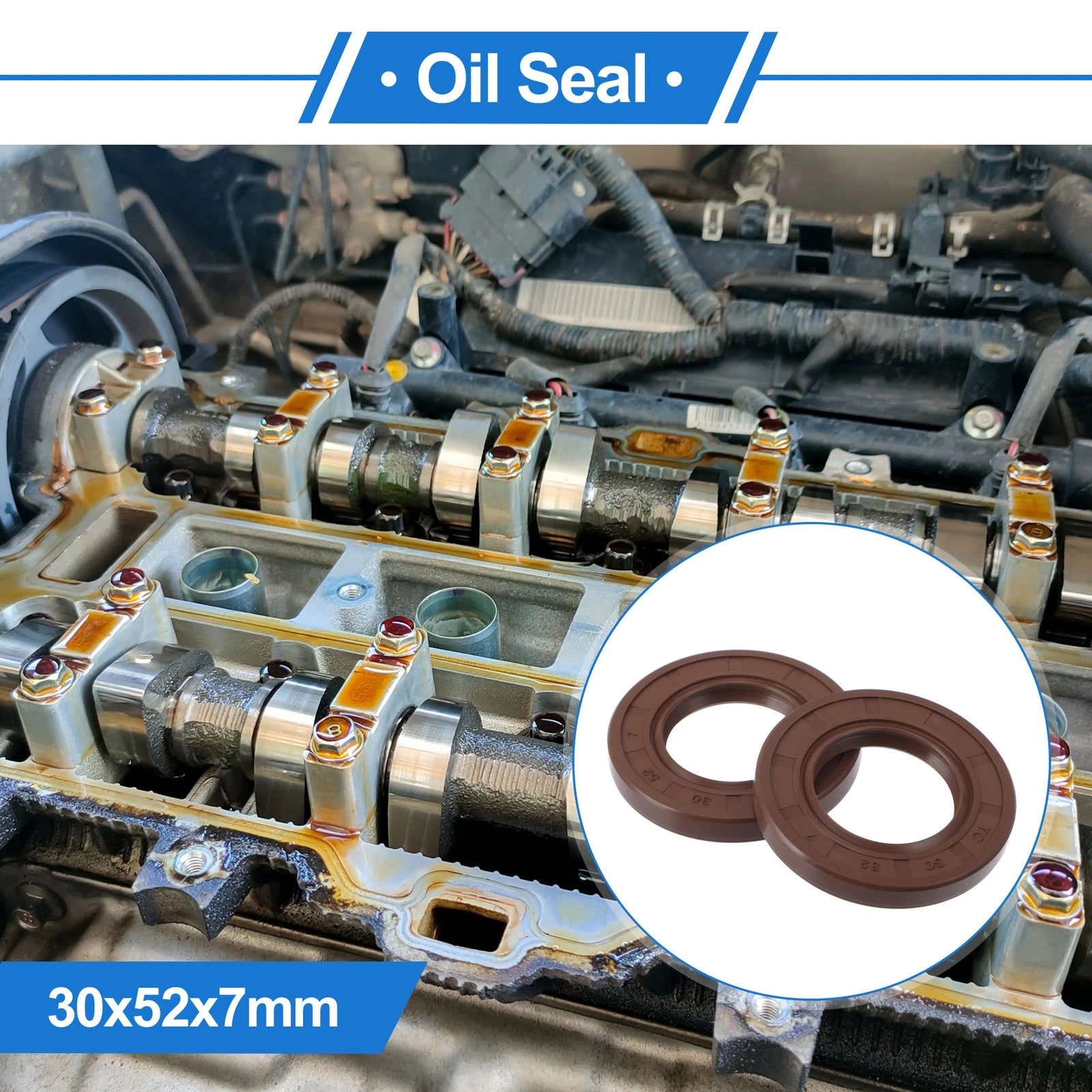 2X Oil Seal Rotary Shaft Seal FKM Rubber 30x52x7mm for Various Models 
