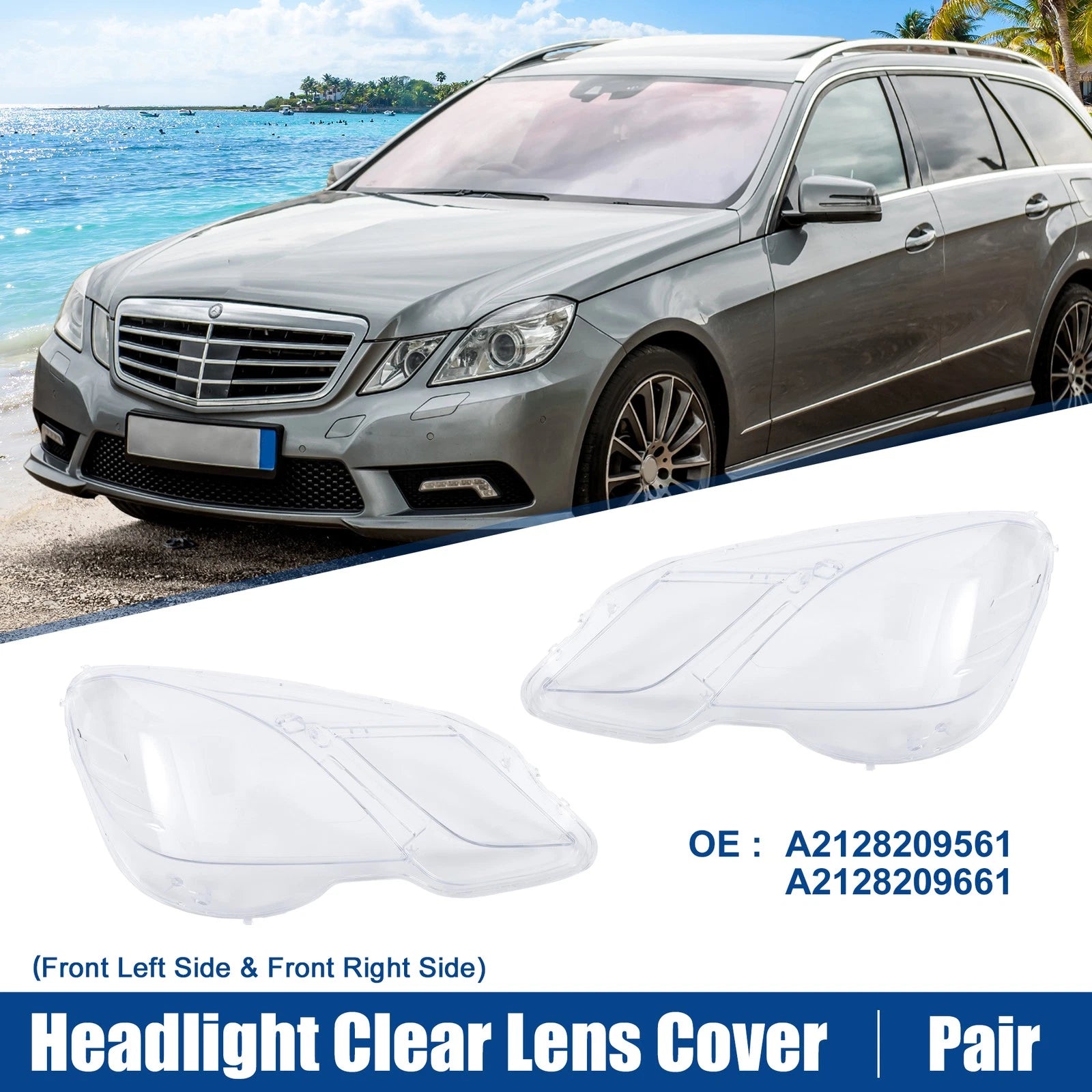 Pair Clear Lens Covers for Mercedes Benz E Class (2010–2016) No.A2128209561