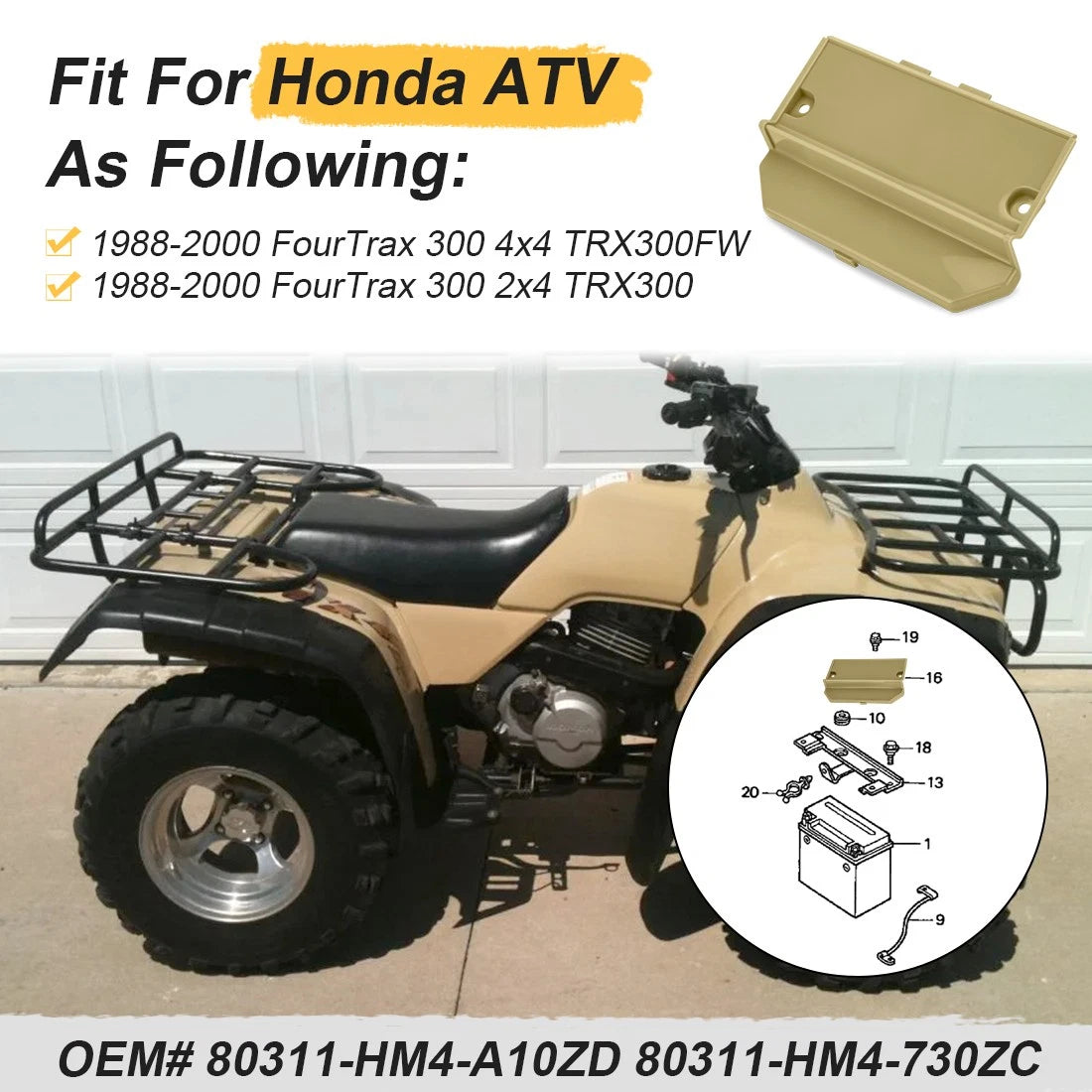 Battery Cover for Honda Fourtrax 300 TRX300 (1988–2000) Brown Tan