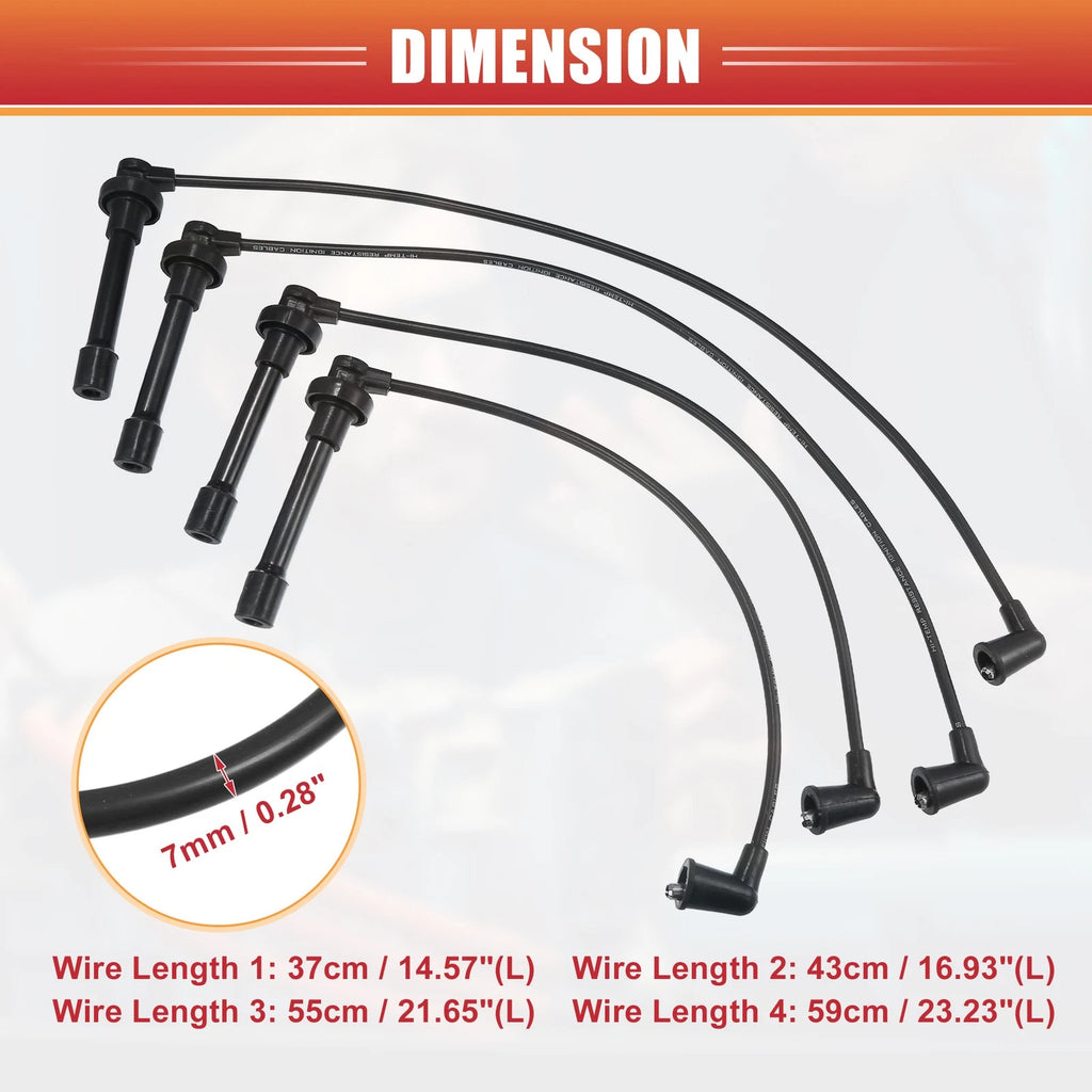 Set of 4 Spark Plug Wire Ignition Coil Cables No.32722P03000 for Honda Civic (1991–1995)
