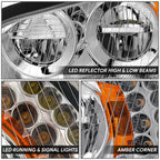 Full LED Chrome Housing Amber Corner Headlight for Freightliner M2 106 112 (2003–2018)